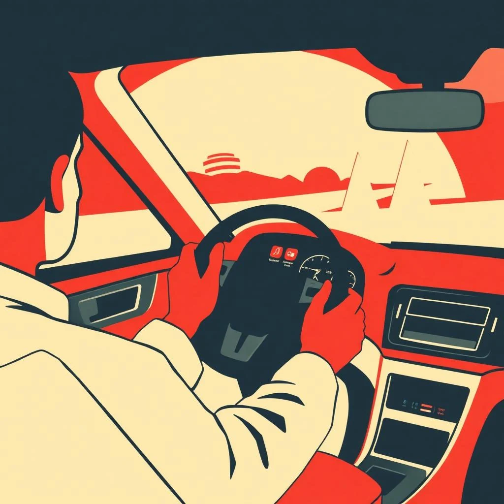 Siri commands for CarPlay Driver using CarPlay Siri commands hands-free — constructivist illustration
