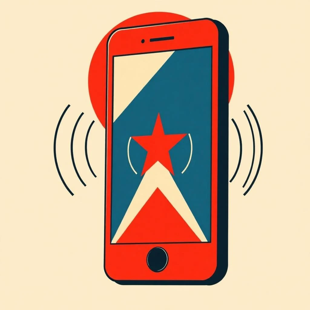 Siri commands for iPhone Siri activated on an iPhone with red sound waves — constructivist illustration
